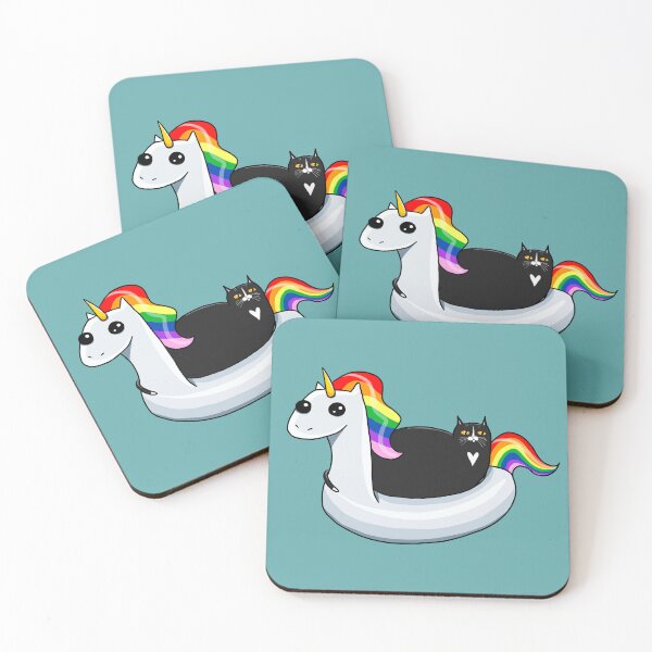 Item preview, Chonky Cat on a Rainbow Unicorn Floatie designed and sold by KilkennyCat Art.