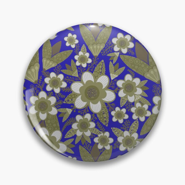 Item preview, Retro Blue Daisy Pattern - Royal Blue & Olive Palette designed and sold by Squarebird.