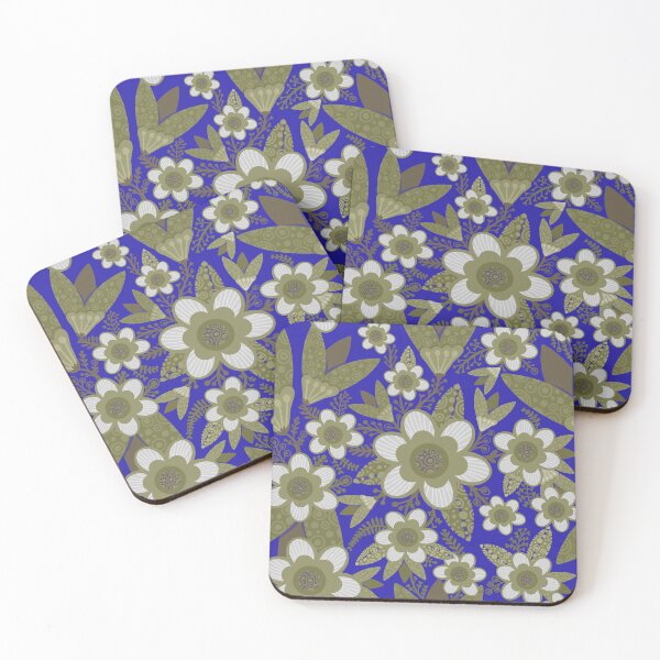 Item preview, Retro Blue Daisy Pattern - Royal Blue & Olive Palette designed and sold by Squarebird.