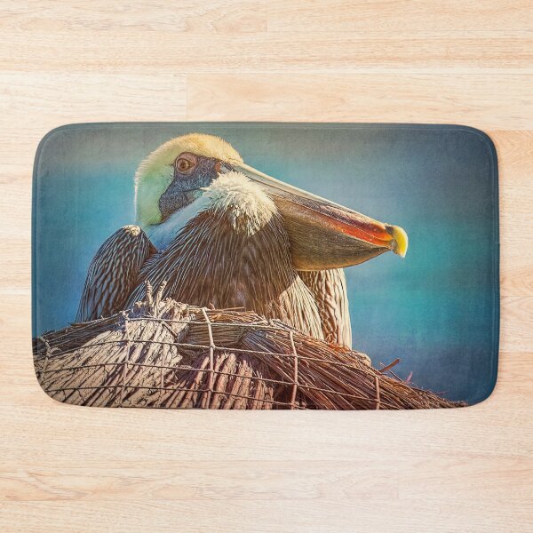 Item preview, Majestic gray pelican on the top of a palapa designed and sold by Travelways.