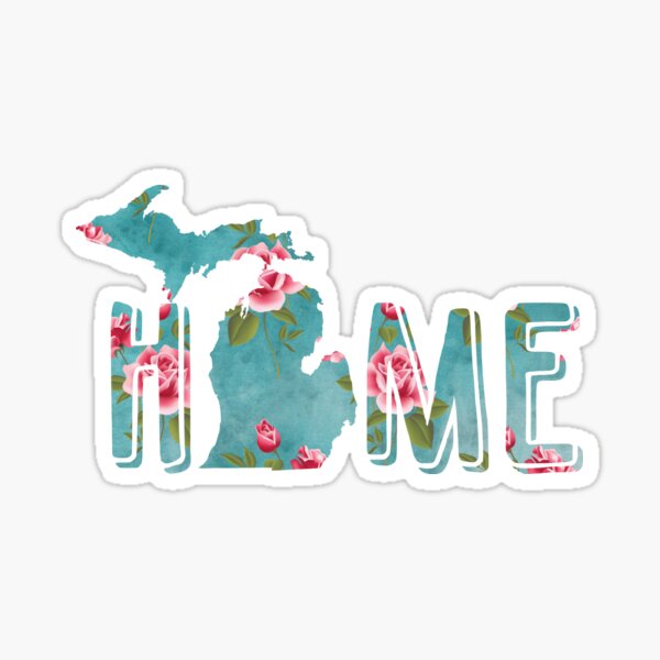 Michigan is Home Shabby Roses Pattern Sticker