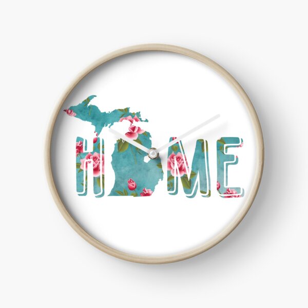Michigan is Home Shabby Roses Pattern Clock