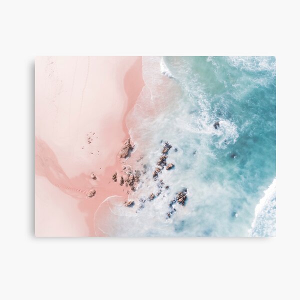 Sea Bliss - Aerial Pink Beach Ocean Sea photography by Ingrid Beddoes Metal Print
