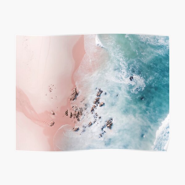 Sea Bliss - Aerial Pink Beach Ocean Sea photography by Ingrid Beddoes Poster