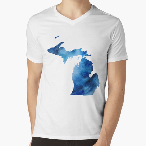 Michigan Blue Watercolor Silhouette V-Neck T-Shirt