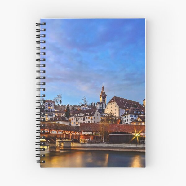 Item preview, Luzern old historic center night view, highlighted buildings and reflections in the water designed and sold by Alexander Sorokopud.