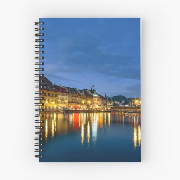 Item preview, Luzern old historic center night view, highlighted buildings and reflections in the water designed and sold by Alexander Sorokopud.