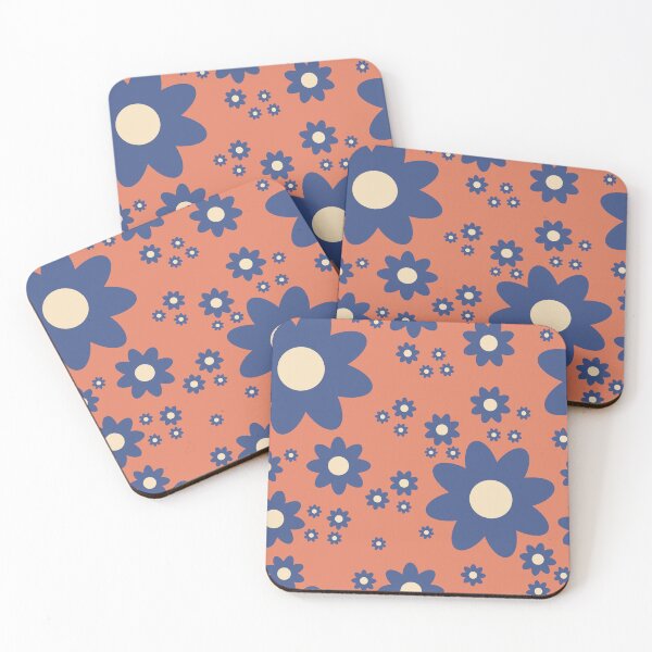 Artikelvorschau, Einfache Gänseblümchen im Retro-Stil in Jeansblau, pikantem Orange und gebrochenem Weiß entworfen und verkauft von FrancesPoff.
