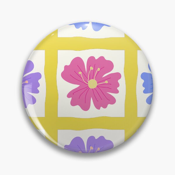Item preview, Yellow Grid With Flower Pattern designed and sold by KeksWorkroom.
