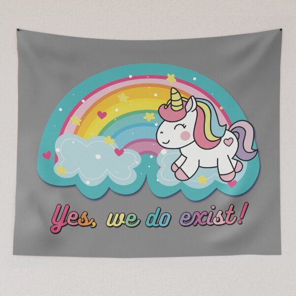 Item preview, Unicorns!!!! Yes, We Do Exist! Cute Kawaii Unicorn with Rainbow & Clouds designed and sold by MunsyArt.