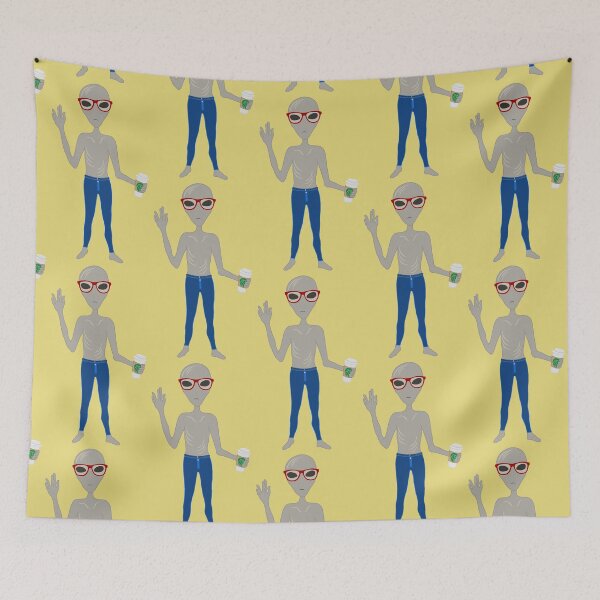 Item preview, Alien Hipster In Skinny Jeans With Coffee designed and sold by theartofvikki.