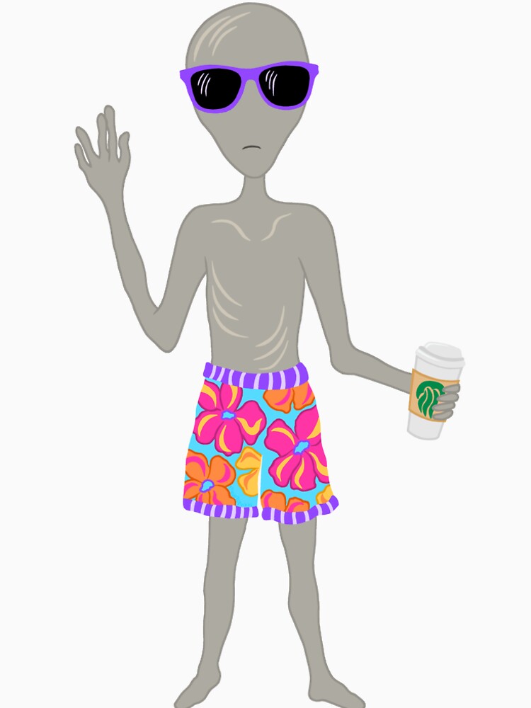 Thumbnail 5 of 5, Long T-Shirt, Awkward Alien Surfer With Coffee designed and sold by theartofvikki.