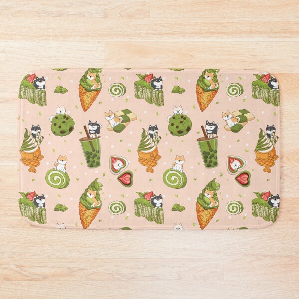 Item preview, Kawaii Shiba Inu with Matcha Taiyaki Bubble Tea Cake Ice Cream - Pink designed and sold by Lulupainting.