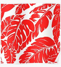 PALM LEAF RED TROPICAL PATTERN Poster