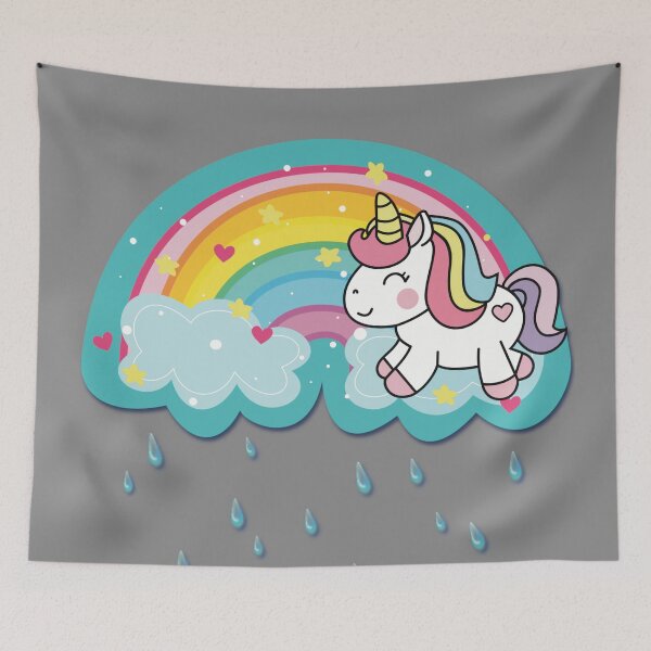Item preview, Unicorn!!!! Cute Kawaii Unicorn with Rainbow, Clouds & Rain designed and sold by MunsyArt.