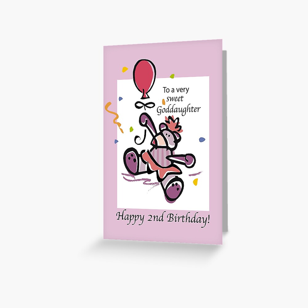 Goddaughter 2nd Birthday Bear Balloon Greeting Card By Sandrarose Redbubble