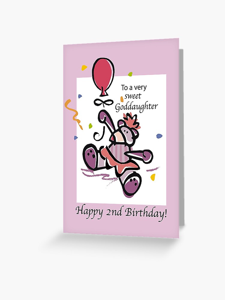 Goddaughter 2nd Birthday Bear Balloon Greeting Card By Sandrarose Redbubble