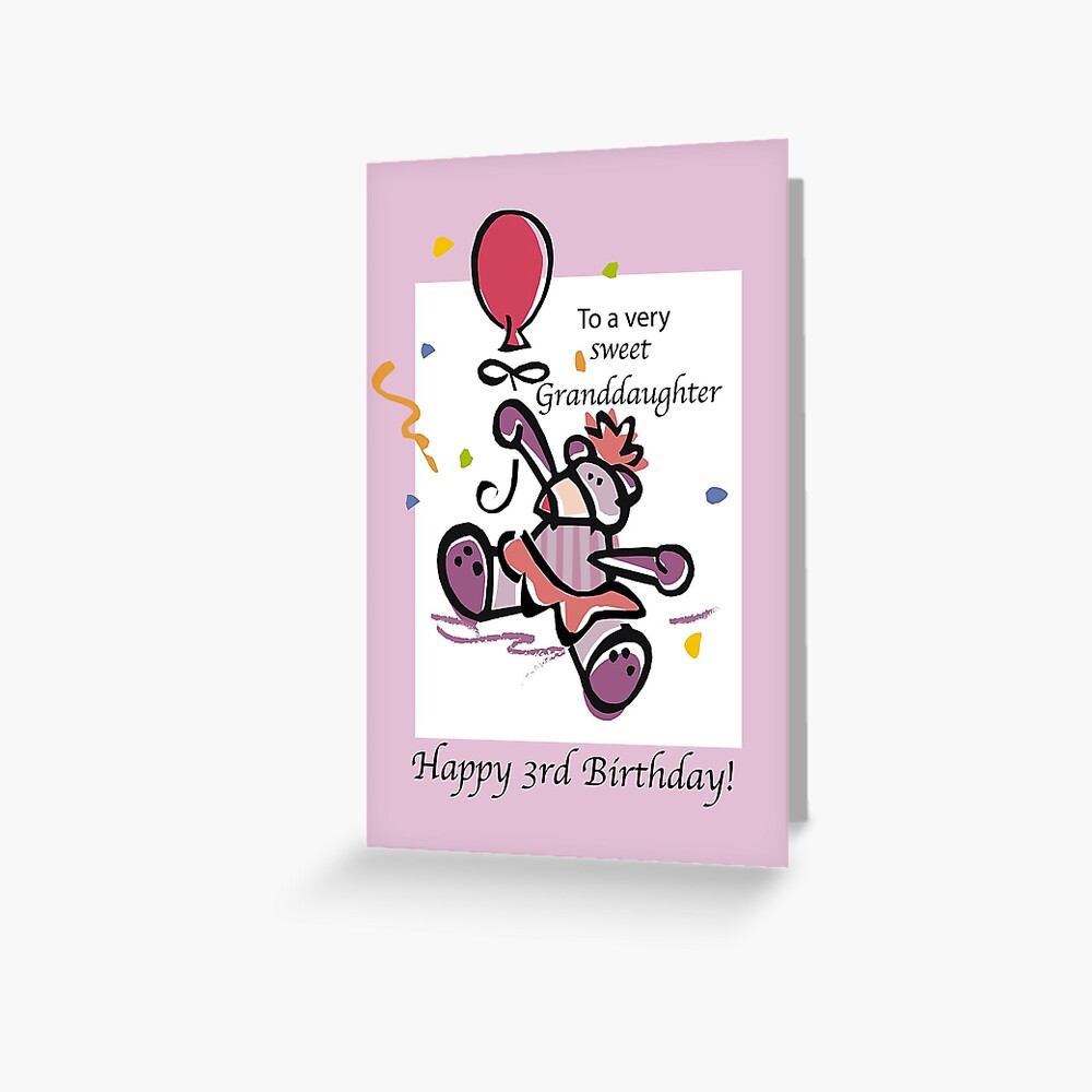 Granddaughter 3rd Birthday Bear Balloon Greeting Card By