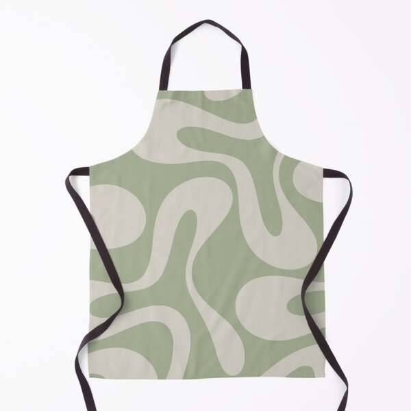 Aperçu de l'œuvre Motif abstrait moderne rétro Soft Curves en vert sauge et beige amande créée et vendue par kierkegaard.