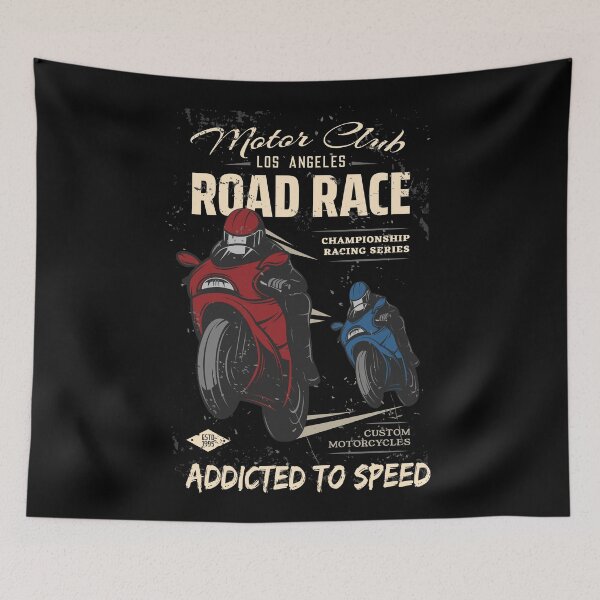 Item preview, Road Race Addicted To Speed - A retro design with 2 motorcyclists and the slogan Road Race Addicted To Speed designed and sold by velisani.