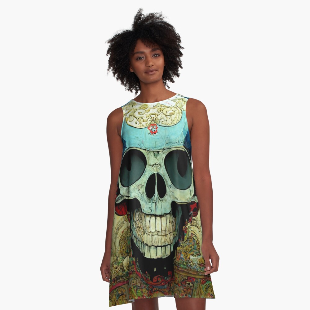 Crystal Skull #3 | Jewelled | Psychedelic | Cartoon | Comic Book A-Line Dress