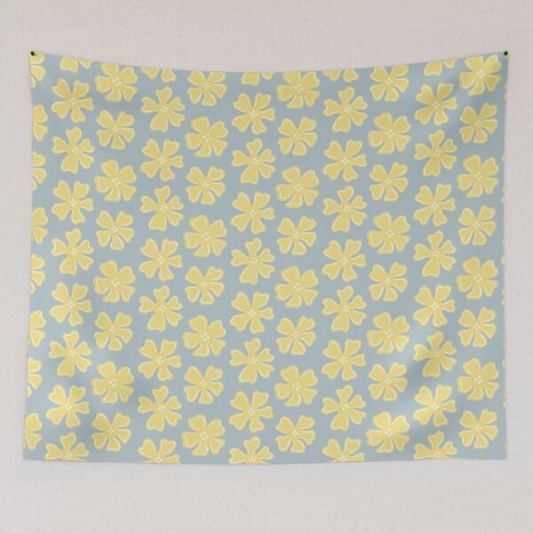 Artikelvorschau, Muster aus gelben Knopfblumen auf hellblau entworfen und verkauft von colorofmagic.