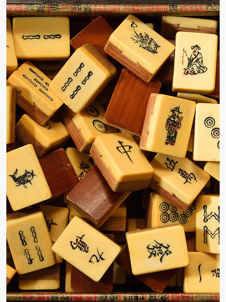 Vintage Antique Chinese Bone Bamboo Mahjong Set Mah Jongg 