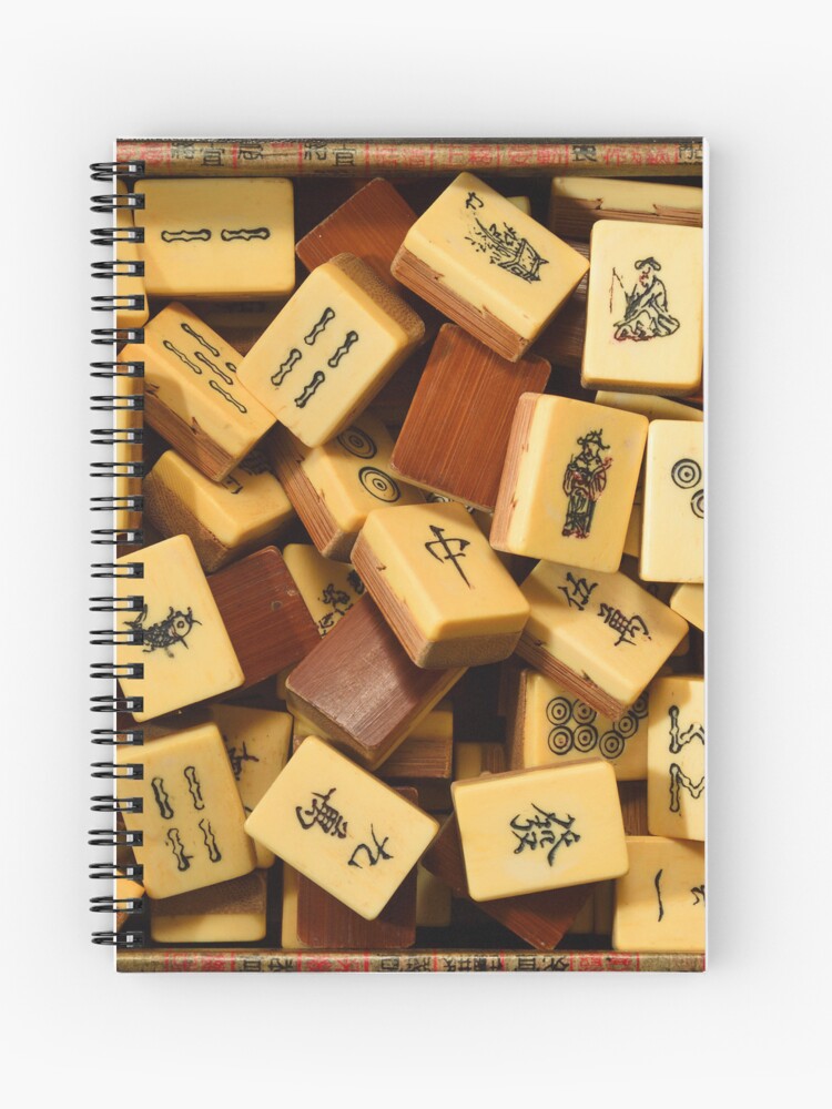 Vintage Bone and bamboo Mahjong or mah-jongg playing tiles in box. | Spiral  Notebook