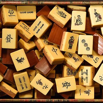 Chinese Bone bamboo back mahjong with box