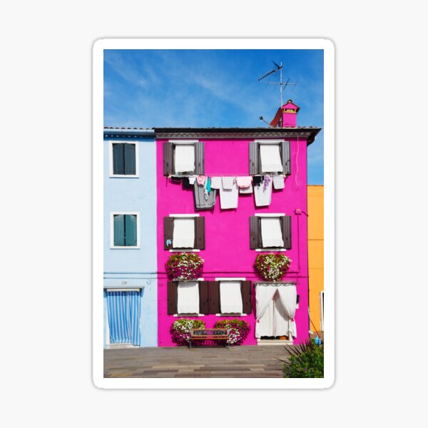 Burano Italy Magenta Home Hanging Laundry Venice Photography Sticker