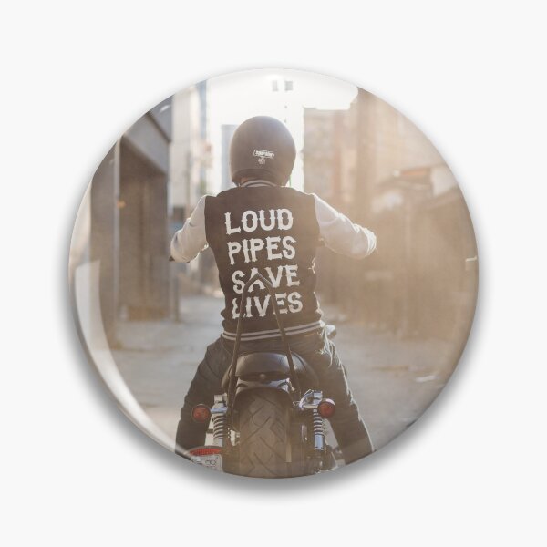 Item preview, biker down a alley with "loud pipes save lives" message on back of jacket designed and sold by ydsdesigns.