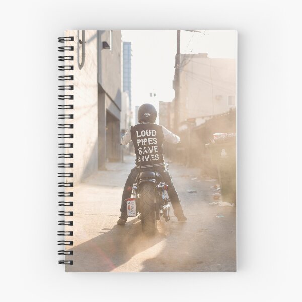 Item preview, biker down a alley with "loud pipes save lives" message on back of jacket designed and sold by ydsdesigns.