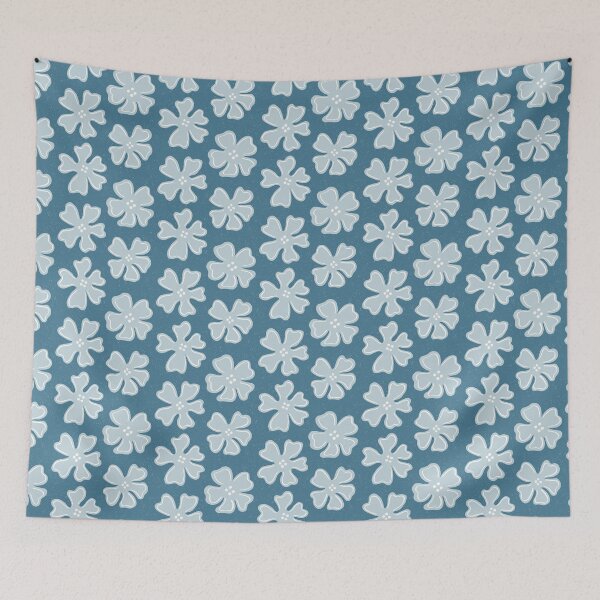 Item preview, Pattern of light blue button flowers on blue designed and sold by colorofmagic.