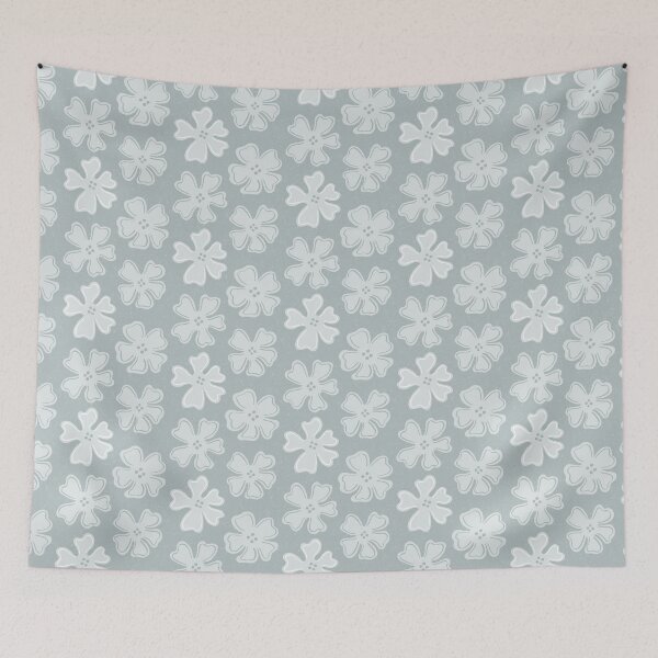 Item preview, Pattern of light gray button flowers on silver gray designed and sold by colorofmagic.