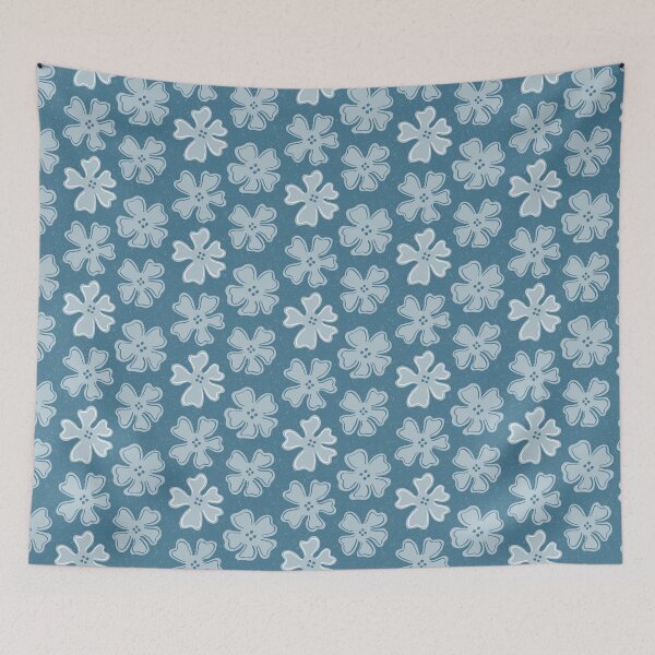 Item preview, Pattern of light blue and white button flowers on blue designed and sold by colorofmagic.