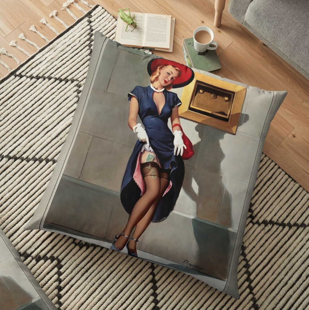The Vault Is Closed by Gil Elvgren Remastered Vintage Art Xzendor7 Reproductions Floor Pillow