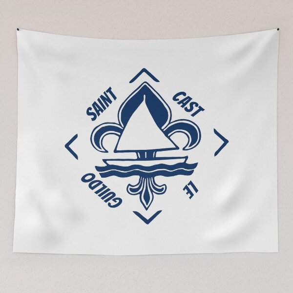 Item preview, Saint Cast le Guildo in Brittany, France - French Seaside Resort - Navy Blue Vintage Sailor Logo - Sailing Boat with Heraldic Lily designed and sold by Vintage-TM.