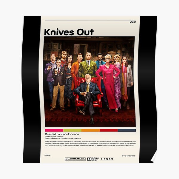 "Mens Funny Knives Out Poster Rian Johnson Minimalist Movie Poster Vintage Retro Art" Poster for