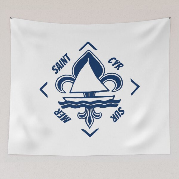Item preview, Saint Cyr sur Mer in Provence Alpes Cote d'Azur, France, Mediterranean Sea - French Seaside Resort - Navy Blue Vintage Sailor Logo - Sailing Boat with Heraldic Lily designed and sold by Vintage-TM.