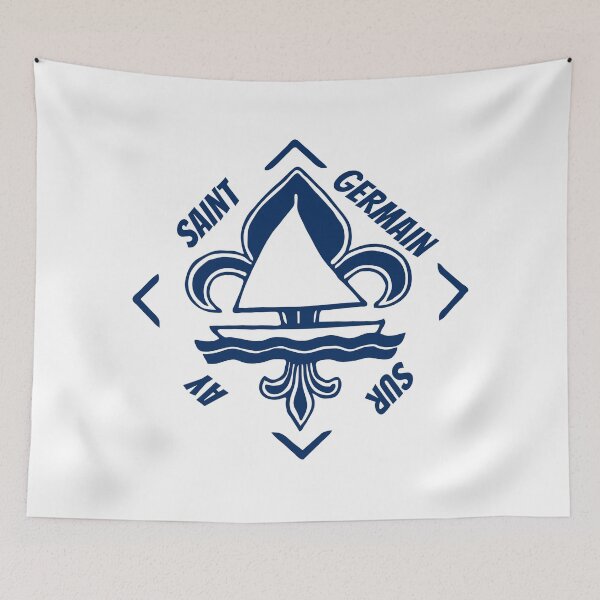 Item preview, Saint Germain sur Ay in Normandia, France, La Manche - French Seaside Resort - Navy Blue Vintage Sailor Logo - Sailing Boat with Heraldic Lily designed and sold by Vintage-TM.