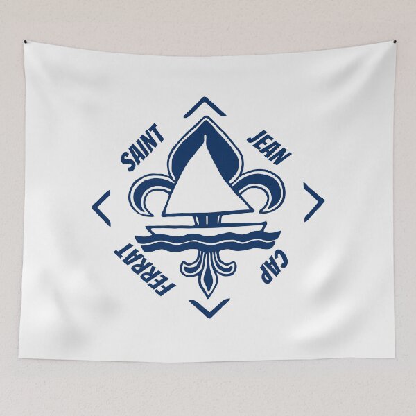 Item preview, Saint Jean Cap Ferrat in Provence Alpes Cote d'Azur, France, Mediterranean Sea - French Seaside Resort - Navy Blue Vintage Sailor Logo - Sailing Boat with Heraldic Lily designed and sold by Vintage-TM.