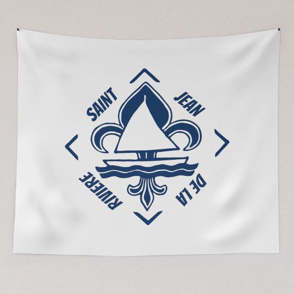Item preview, Saint Jean de la Rivière in Normandia, France, La Manche - French Seaside Resort - Navy Blue Vintage Sailor Logo - Sailing Boat with Heraldic Lily designed and sold by Vintage-TM.