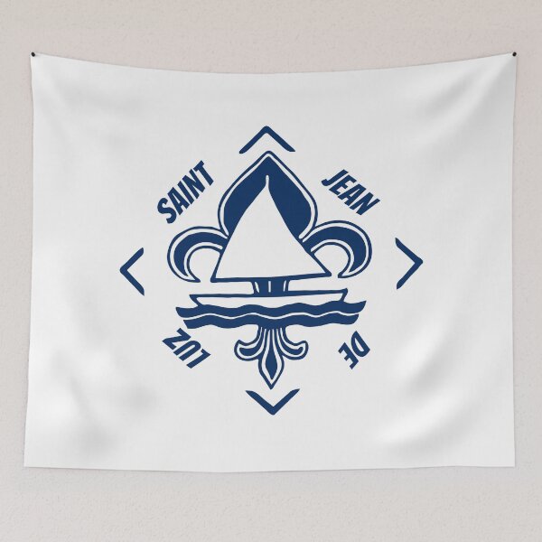 Item preview, Saint Jean de Luz in Pyrénées-Atlantiques, Nouvelle Aquitaine, France, Atlantic Ocean - French Seaside Resort - Navy Blue Vintage Sailor Logo - Sailing Boat with Heraldic Lily designed and sold by Vintage-TM.