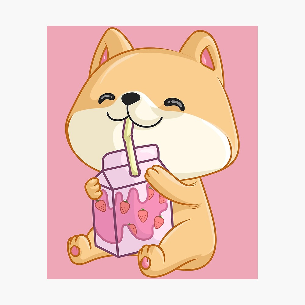 Shiba Inu Drinking Strawberry Milk\