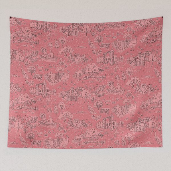 Item preview, picnic on peacock island toile de jouy pattern | watermelon  designed and sold by colorofmagic.