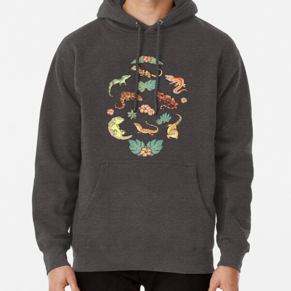 Gecko family in green Pullover Hoodie