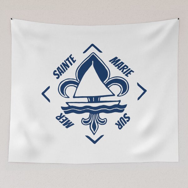 Item preview, Sainte Marie sur Mer in Brittany, France - French Seaside Resort - Navy Blue Vintage Sailor Logo - Sailing Boat with Heraldic Lily designed and sold by Vintage-TM.