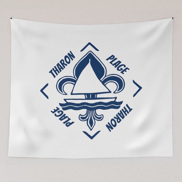 Item preview, Tharon-Plage in Pays de la Loire, France, Atlantic Ocean - French Seaside Resort - Navy Blue Vintage Sailor Logo - Sailing Boat with Heraldic Lily designed and sold by Vintage-TM.
