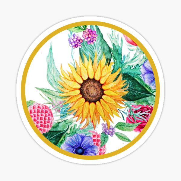Sunflower, anemone, dahlia, rose and beauty berry watercolor floral Sticker