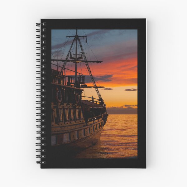 Item preview, Pirate Ship~ Wooden Boat~ Orange and Yellow Sunset or Sunrise designed and sold by bayberrygal.